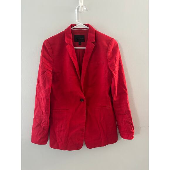 Banana Republic Womens Long and Lean Linen Blazer Size 6 Red Office Business - Picture 1 of 6